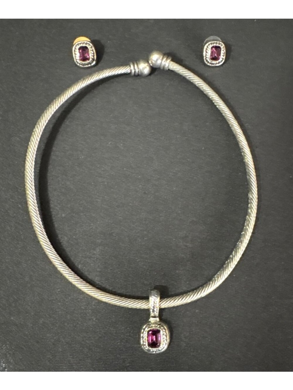 Two-Tone Amethyst Purple Necklace & Earring Gemstone Pendants Jewelry Set
